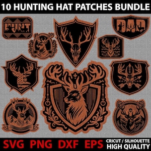 Hunting Hat Patch Bundle SVG | Leather Patch Templates for Hats, Caps, Deer, Dad | Hunting Badge Shapes Cricut & Laser Cut Files, Patch Svg,
