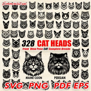 328 Cat Heads Complete Breeds Bundle SVG, png, pdf, eps, for cat lover, Minimalist Cat Head SVG, Cat Silhouette Instant download