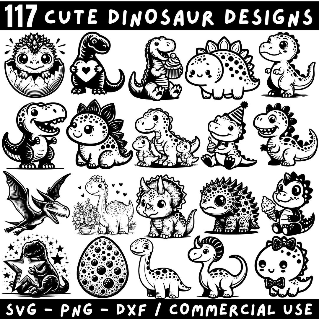 Dinosaur SVG Bundle | Baby Dino Cut Files | Kawaii Dinosaur Clipart | T ...