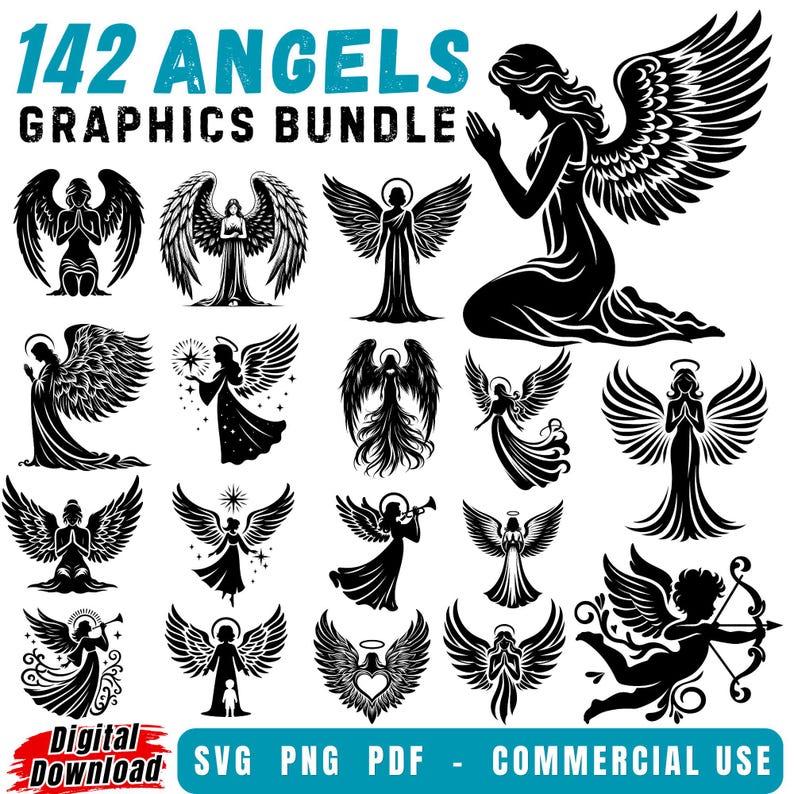 Angels SVG Bundle: Png Pdf Angel Wings SVG Cricut Clipart Commercial ...