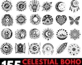 155 Celestial Boho SVG Bundle, Mystical Moon Star SVG, PNG Boho Clipart, Witchy Celestial Bundle, Commercial Use, Digital Download
