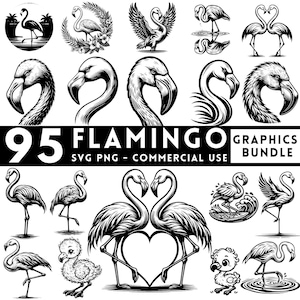 Flamingo SVG Bundle, Tropical Bird PNG, Flamingo Silhouette Cut File, Summer Cricut Clipart, Pink Bird Digital Download, Beach Flamingo Art