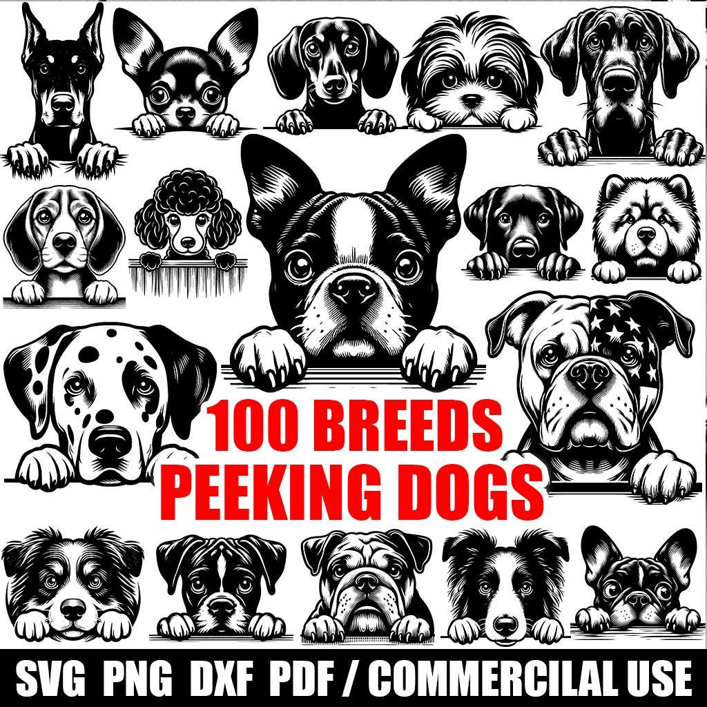 100 Breeds Peeking Dogs SVG Bundle for Cricut | Peeking Dog Faces Cut ...