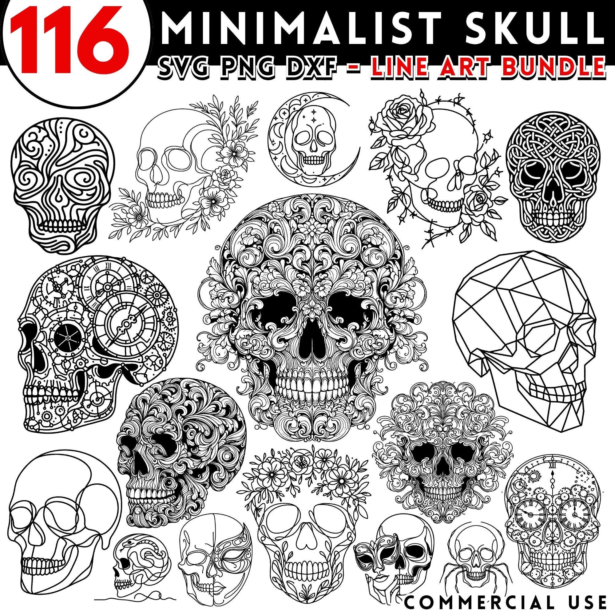 Minimalist Skull SVG and DXF Bundle | Skull Line Art PNG | Single Line ...