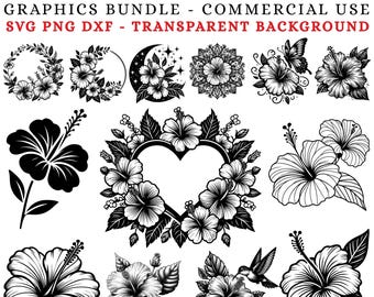 Hibiscus Flower SVG - PNG Bundle | Tropical & Floral Designs | Instant ...