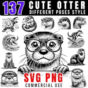 Playful Otter SVG and PNG Bundle | Cute Otter Laser Cutting, Cricut, Animals svg, Otter Silhouette, wildlife svg, Commercial use
