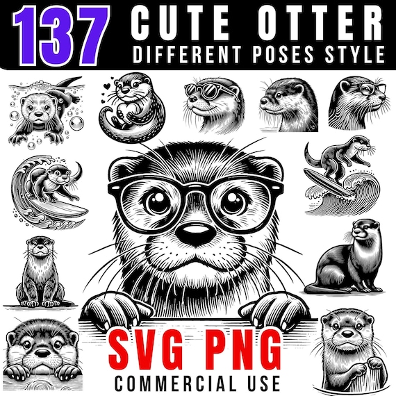 Playful Otter SVG and PNG Bundle | Cute Otter Laser Cutting, Cricut, Animals svg, Otter Silhouette, wildlife svg, Commercial use