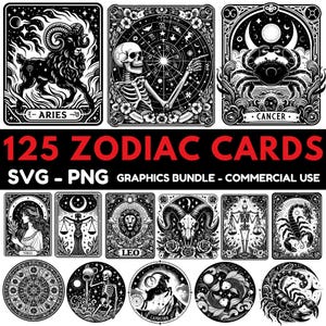 Sternzeichen Karten SVG Bundle, Tarot Karte svg, Sternzeichen svg, Celestial PNG Clipart, mystische Karte svg, Sternzeichen PNG für Sublimation