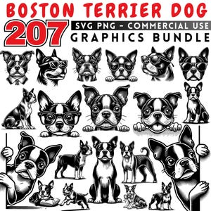 Boston Terrier Dog SVG and PNG Bundle, Boston Terrier Cut Files for Cricut and Silhouette, Dog Lover SVG, Pet Themed Crafts, Commercial Use