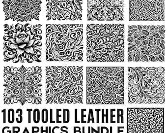 Tooled Leather  Seamless Pattern SVG Bundle for Cricut | Floral Cut Files | Svg, Png, Dxf, Pdf Pattern, Commercial use, Instant downloads