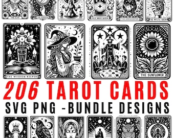 Tarot Cards SVG Bundle , Mystical Clipart Cut Files , PNG SVG for Cricut , Spiritual Witchy Symbols , Esoteric Designs , Commercial Use