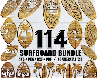 Surfboard Laser Engraving Bundle | Tropical Beach Surf Engrave Designs, Svg, Png, Dxf, Pdf, Instant download and Commercial use
