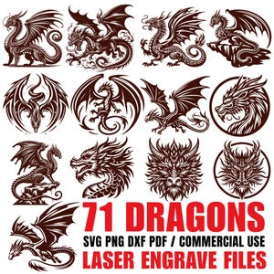 Dragon Laser Engrave Bundle | Png, Svg, Dxf Pdf, Instant Digital Downloads, Commercial use