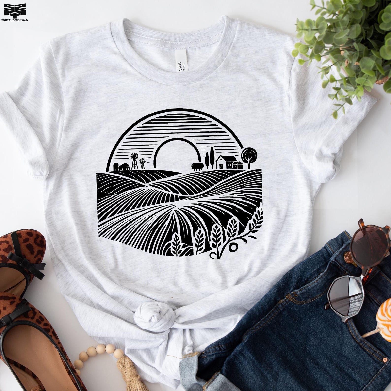 136 Farm Landscape Scene SVG and PNG Bundle | Countryside Fields, Barn ...