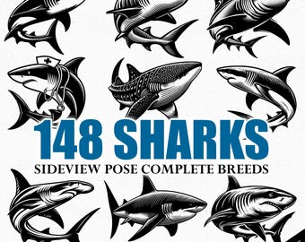148 Shark SVG Bundle | Ocean Animal Clipart | Shark Silhouette Cut File for Cricut & Silhouette Instant download