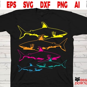Shark svg cut files - Retro Shark 80's Digital Design svg files for cricut, Shark png, Instant download