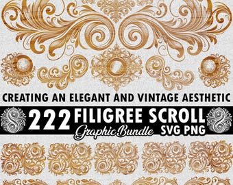 Laser Engraving Elegant Filigree Scroll SVG and PNG Bundle Cut Files Instant Digital Download - Commercial use