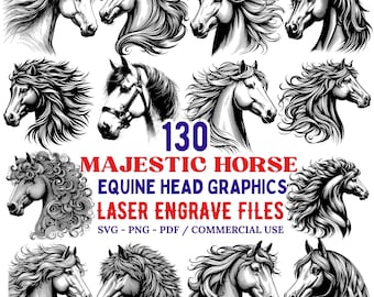 Laser Engraving Majestic Equine Horse SVG | Elegant Horse Engrave Design | Western Cowboy cut file, Glowforge, Instant download