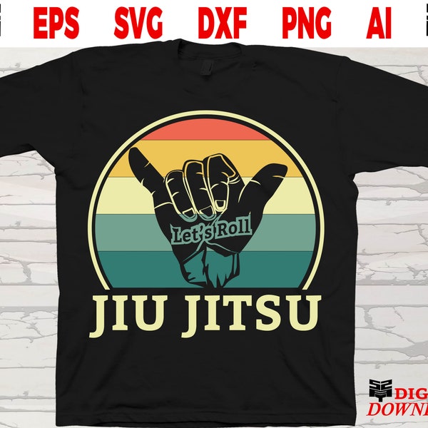 Jiu jitsu svg file - Cool Let's Roll Jiu Jitsu Hand Retro Vintage sunset svg, Martial arts svg, Instant download