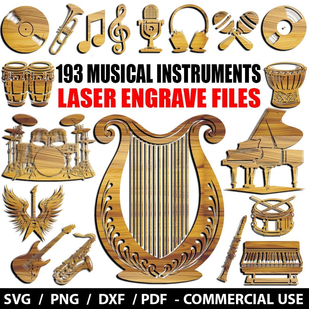 Musical Instruments SVG Bundle, Laser Engraving Files, Digital ...