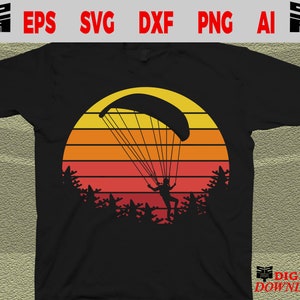 Paragliding svg - Cool retro sunset paragliding svg file - Parachute svg, Paragliding png, svg files for cricut, Digital download