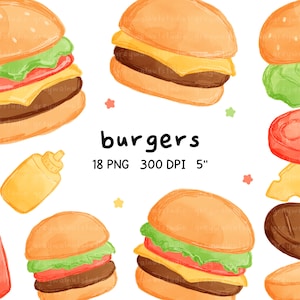 burgers clipart, cheeseburger, hamburger, illustration, graphics, build a burger, fast food, restaurant, colorful, artwork, printable art