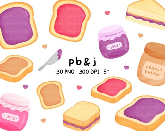 pbj clipart, peanut butter and jelly illustration, bread, spreads, toast, sandwich, food graphics, pb and j images, colorful graphics, jelly