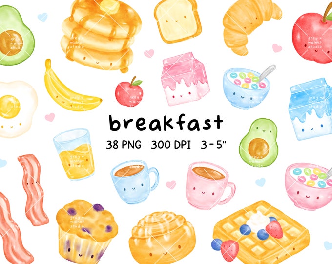 Kawaii Breakfast Foods Clipart, Breakfast Food Clipart, Cute Breakfast ...