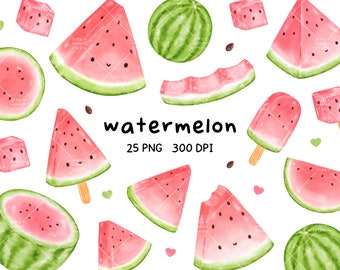 watermelon clipart, watercolor watermelon, kawaii watermelon slice, summer, spring, watercolor fruit, fruit illustration, fruit clipart, png