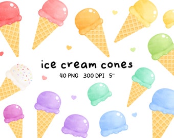 ice cream cones clipart, waffle cone, rainbow ice cream, ice cream builder, soft serve, cartoon ice cream, graphics, png, elements, colorful