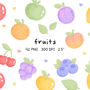 fruits clipart, fruits illustration, seamless pattern, rainbow graphics, apple, tangerine, citrus, strawberry, cherry, blueberry, colorful