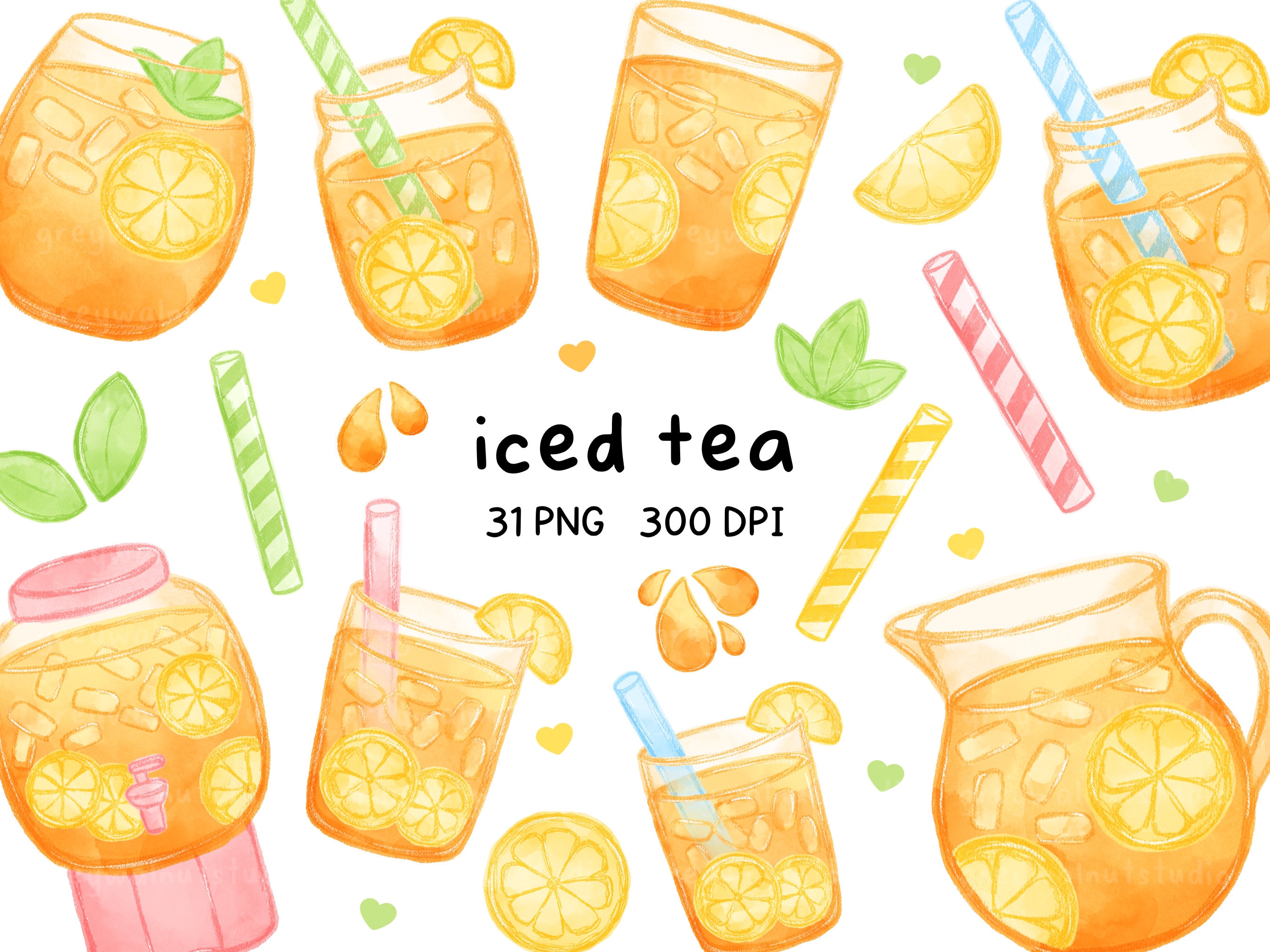 Iced Tea Clipart Lemon Ice Tea Watercolor Lemonade - Etsy Norway