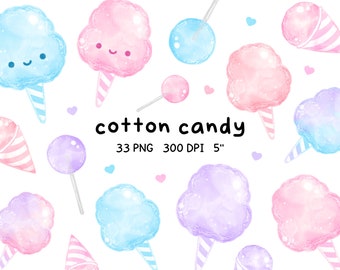 cotton candy clipart, watercolor candies, snow cones, lollipop, carnival, balloons, birthday party, gender reveal, pastel, candy, graphics