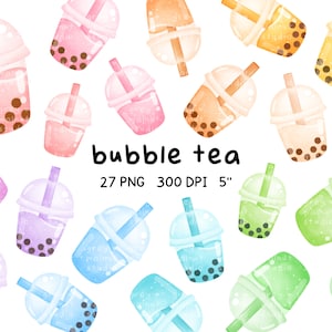 Bubble Tea Clipart, Kawaii Boba, Milchtee, Smoothie, Milchshake, Tassen, Aquarell Getränke, bedruckbar, Kaffee Clipart, süße Getränke Clipart, PNG