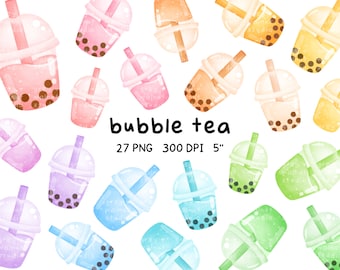 bubble tea clipart, kawaii boba, milk tea, smoothie, milkshake, cups, watercolor drinks, printable, coffee clipart, cute drinks clipart, png