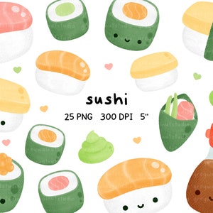 clipart sushi kawaii, sauce soja mignonne, rouleau de thon, saumon, sushi mignon, sushi de dessin animé, tamago, sushi aux œufs, cœurs, sushi png, autocollant bonnes notes