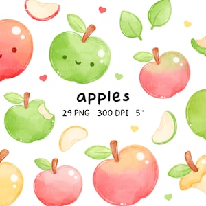 clipart de maçãs, maçã, maçãs em aquarela, maçã vermelha, maçã verde, maçã amarela, volta às aulas, frutas, gráficos, ilustração, kawaii, png