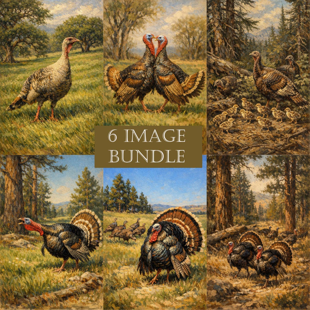 Wild Turkey Wall Art Set, Rustic Wildlife Printable Bundle Set of 6 - Etsy