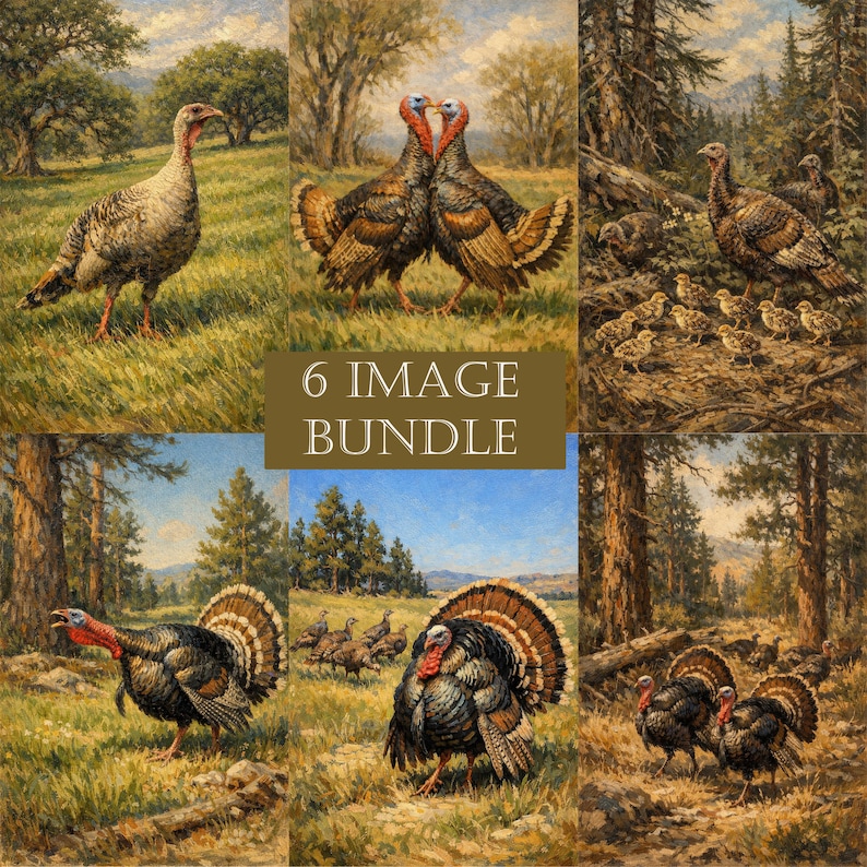 Wild Turkey Wall Art Set, Rustic Wildlife Printable Bundle Set of 6 - Etsy