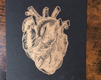 Organic Heart Linocut