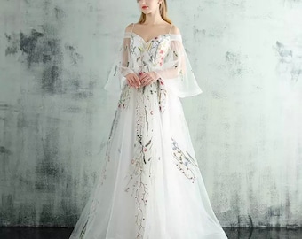 white dress with flower embroidery
