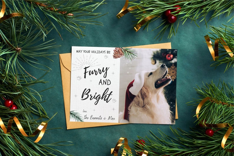 Furry and Bright | 5x7 Editable Template | Dog Holiday Photo Card | Pet ...
