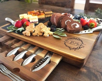 Personalized Charcuterie Board | Acacia wood Cheese board | Custom Charcuterie board set | Wedding Gift | Personalized Christmas Gift