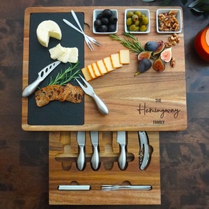 Personalized Charcuterie Board Acacia wood Cheese board Custom Charcuterie board set Wedding Gift Personalized Christmas Gift image 3