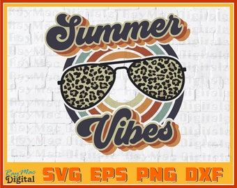 Vintage Summer Vibes Leopard PNG Digital File, Retro Leopard Sunglasses Summer Vibes SVG, Summer 2022 Design, Summer EPS, Summer Sublimation