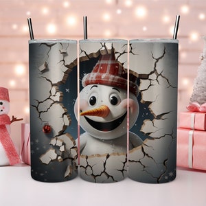 3D Christmas Snowman 20 oz Skinny Tumbler Sublimation Design, Instant Digital Download PNG,  Holiday Tumbler Wrap Pink Snowman
