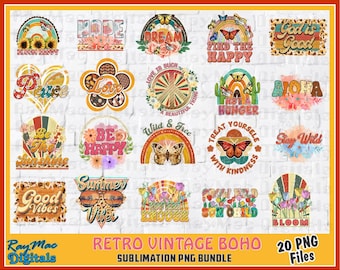 Retro Vintage Boho Hippie Life, Sublimation Bundle PNG Download, Inspirational Quotes PNG, Good Vibes PNG, Vibes Png, I Choose Peace Png