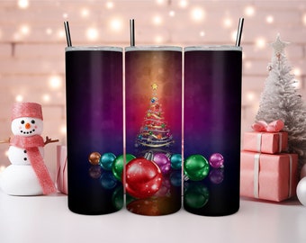 Christmas Tree 20 oz Tumbler Wrap PNG, Sublimation Design, Digital Download, Winter Tumbler Wrap Christmas Tree Bulbs