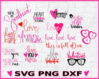 Valentine's Day SVG Bundle, Valentine's Hearts PNG, Valentine's Cut Files for Cricut, Silhouette Cut Files, Love Heart Dxf, T-Shirts