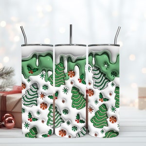 3D Christmas Tree Cakes Inflated Tumbler Wrap, Christmas Snack Cakes Puffy Tumbler, Christmas Coffee Puffy Milk Cookie.